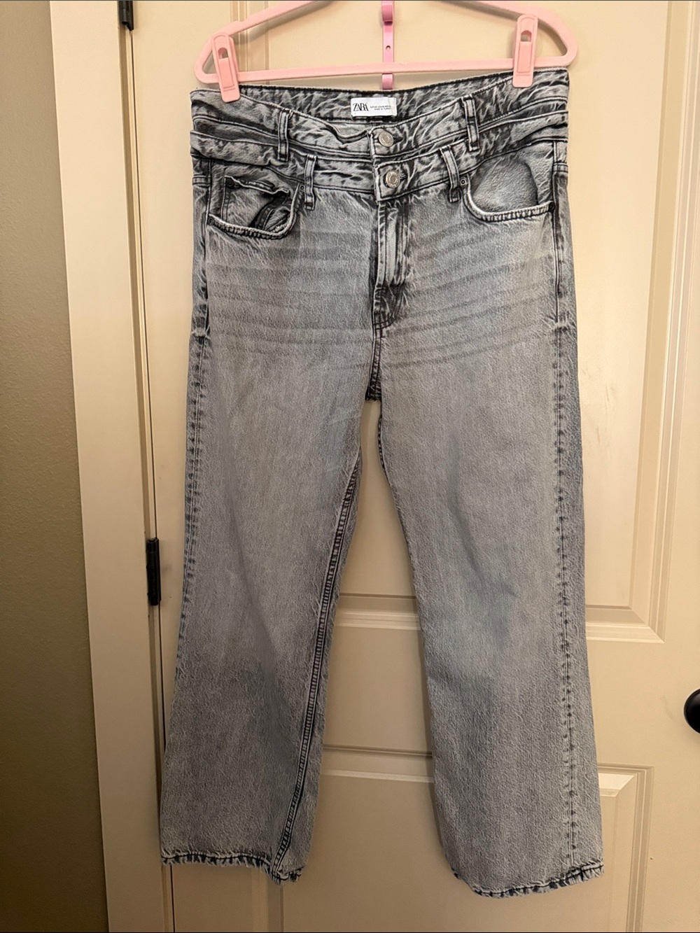 Zara Washed Light Grey Straight Leg Jeans